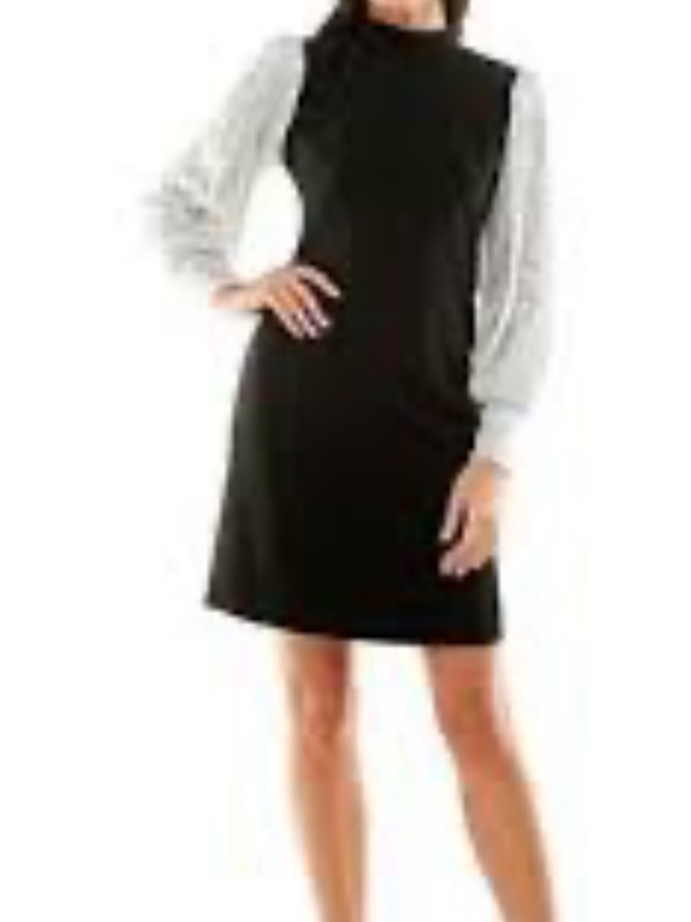 Calvin Klein Black Dress with White Puff Long Sleeves and Neck Tie
